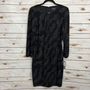 Tahari Black Metallic Gold Keyhole Cocktail Formal Dress NWT Tie Waist